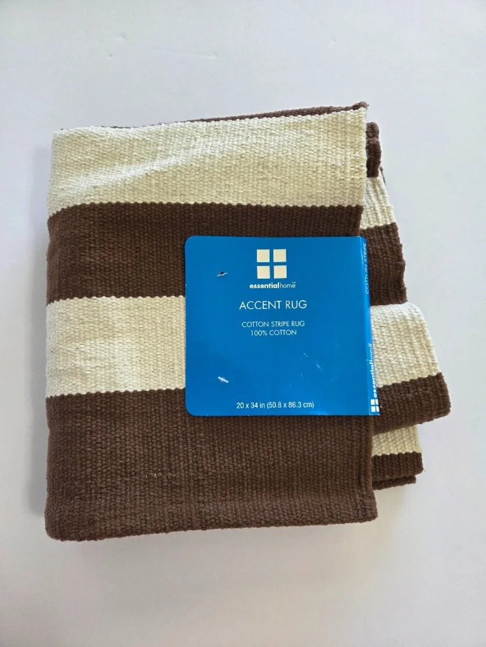 Essential Home Accent Rug – Brown/Ivory Cotton Stripe – 20 x 34 - NWT